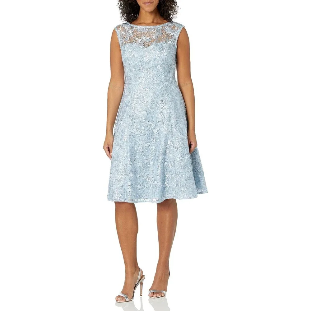 Adrianna Papell Women's Embroidered Midi Cocktail Dress, 8 - Picture 2 of 8